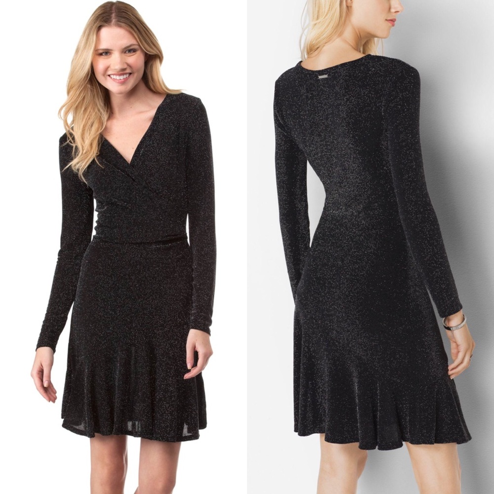 Michael Kors black metallic wrap dress- size XL
